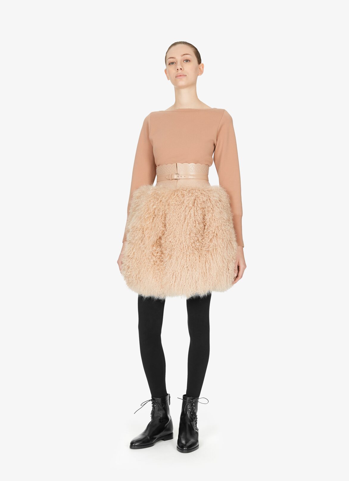 Mongolia Lambskin Mini Skirt ALAÏA BEIGE MONGOLIA LAMBSKIN MINI SKIRT